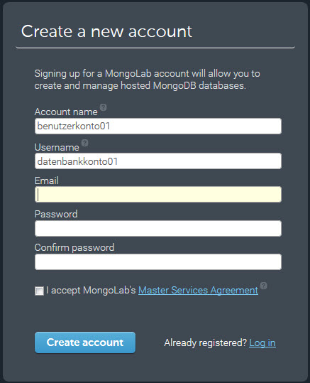 mongo db create account